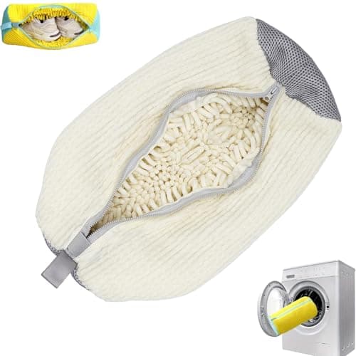Shoe Washing Machine Bag, Trainer Washing Bag Reusable, Protective Shoe Wash Bag for Washing Machine & Dryer, Microfiber 360° Cleaning Laundry Bag for Trainers（White