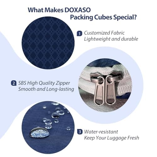 Doxaso Compression Packing Cubes Ultralight Expandable Suitcase Organizer Bags Water Repellent Travel Organizer for Backpack 7 PCS Dark Blue — view 5