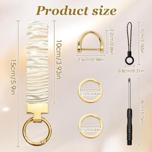 AJEFF Wristlet Keychain for Women, Scrunchie Lanyard Key Strap with D Ring, Stretchy Wristlet, Removable Key Holder Keyring, Phone Charm Tether Tab, Beige — view 3