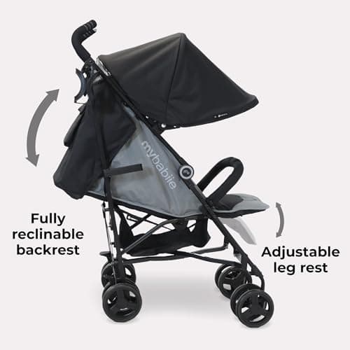 My Babiie MB02 Plus Stroller - from Birth to 4 Years (22kg), Lightweight & Compact Umbrella Fold, Travel Buggy for Toddlers, Pushchair Includes Cup Holder and Rain Cover - Black & Grey — view 4