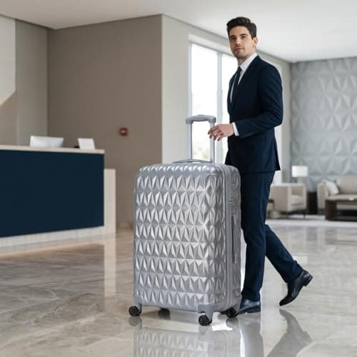 CMY Suitcase Medium Size Lightweight Hardshell Luggage 4 Dual Spinner Wheels Trolley Suitcase 24" Hold Check in Luggage 3 Digit Combination Lock Business Trip (Silver, 24 inches) — view 2