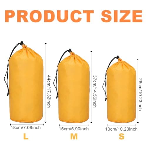 FILOEEX Compression Stuff Sack for Sleeping Bag,Waterproof Compression Drawstring Dust Flap Bag,Lightweight Compression Bags for Sleeping Bag,Clothes Storage,Travel,Camping,Outdoor (Orange, M) — view 2