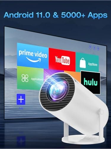 Built-in Apps & Android 14.0 Mini Projector Portable 30000 Lux Projector 4K Supported 180° Rotation & Auto Keystone, Outdoor Compatible with TV Stick/Windows/iOS/Android/HDMI/USB (white, 17 * 8 * 10) — view 3