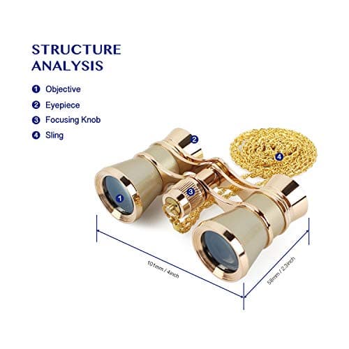 Aomekie Theatre Opera Glasses Binoculars 3X25 with Chain for Concerts Horse Racing Classical (Gold) — view 3