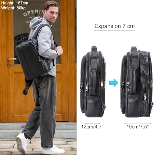 TIDING Genuine Expandable Leather Backpack for Men 15.6" Laptop — view 2