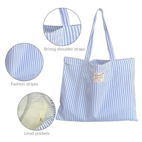 SSKHE Large Beach Bag with Inner Pocket and Zip, Women's Tote Bag, Blue, 50 x 40 cm — view 5