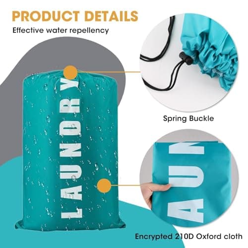 Large Travel Laundry Bag with Drawstring Cord 2 Pack 24" x 36" Portable Clothes Bags Extra Big Dirty Clothing Storage Sack Rip-Stop Washing Bag for Trip Caravan Bathroom Home Dormitory, Blue and Grey — view 3