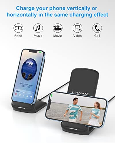 NANAMI Wireless Charger with 20W PD 3.0 Plug - Fast Charging Stand for iPhone 17 16 15 14 13 Pro Max 12 11 SE2 XS XR X 8, Induction Charger for Galaxy S26 S25 Ultra S24 S23 S22 S21 S20 S10 S9 — view 4