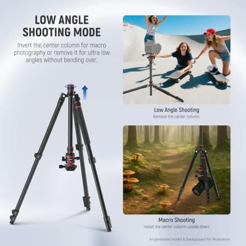 NEEWER BASICS TP08 Camera Tripod Monopod 77 Inch Compact Lightweight DSLR Travel Video Tripod 360° Ball Head Arca Type Quick Release Plate Inverted Centre Axis and 2 Cleaning Cloths, Max. Load 13 lb — view 5