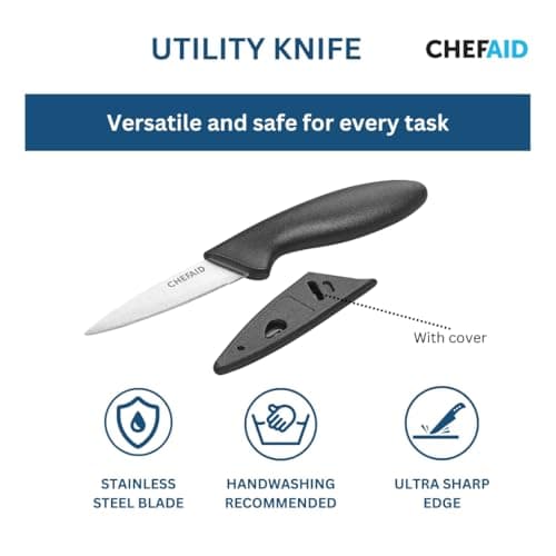Chef Aid Utility Knife With Cover, Black — view 2
