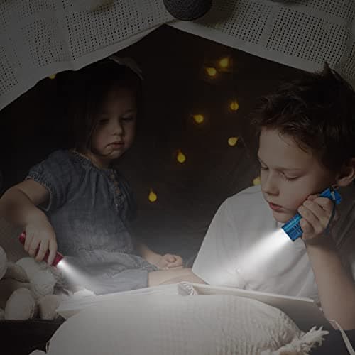 Riakrum 2 Pcs Mini Pocket Torch Small Handheld Torches Kids Led Flashlight 3 Inch Waterproof Pencil Torch with Lanyards for Camping Hiking Outdoor, Batteries with Insulation Card Included (Blue, Red) — view 6