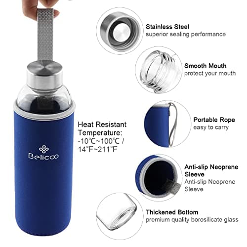 BELICOO BPA-Free Glass Water Bottle, 550ml/18oz Water Bottle — view 4