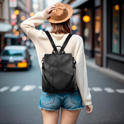 molshine Women PU Leather Backpack,Anti-Theft Travel Rucksack Fashion Casual Bag Shoulder Daypack Handbag Purse for Ladies Fits 13 inches Tablet Laptop (Black) — view 2