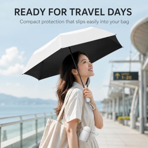 WHJYCC Compact Folding Umbrella - White Travel Umbrella with Storage Case — view 6
