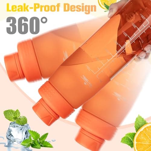 GOPPUS 1L/32oz Clear Tritan Water Bottle with Screw Lid, Drinks Bottle with Wide Mouth, Fruit Infuser, Leakproof, BPA Free, Carry Handle, Measurement Markings, Dust Cap (Orange) — view 5