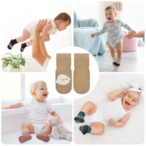 Vicloon 5 Pairs Baby Socks for Boys Girls, Baby Socks with Grips, Babys Non Slip Sock, Toddler Anti Slip Cotton Sock, Medium Tube Toddler Socke Suitable Kids Aged 1-3 Years — view 2