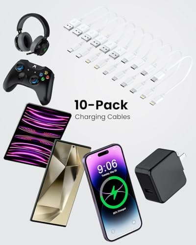 [30CM, 10-Pack] Multi Short USB C/Lightn-ing/Micro Mixed Cables, Multiple Fast Charge & Sync Short USB Cables Bulk for Charging Station for iPhone17&15, iPhone5-14, iPads, Mobiles, Tablets - White — view 3