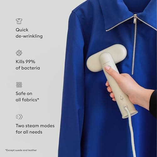 Steamery Travel Steamer Cirrus Lite, 1200W, Steam Output 16g/min, Heat-up 18 Seconds, Portable & Packable, Rotating Steam Head, Scandinavian Design, UK 3-pin plug (Type G), Sand — view 3