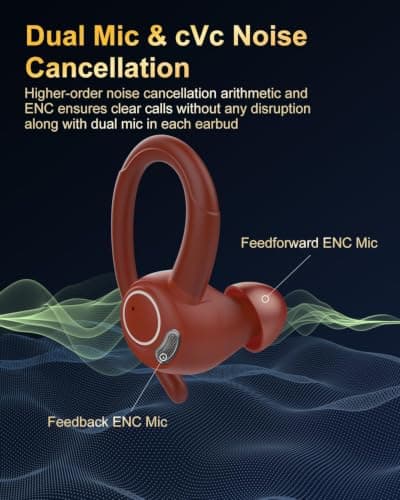 Sports Wireless Earbuds with EarHooks HiFi Stereo Sound, Elegant Red — view 5