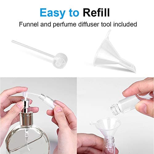 Zingso Refillable Travel Perfume Atomiser Bottles, 3 Pcs 10ml Mini Portable Spray Bottles Aftershave Empty with Funnel and Diffuser Tool, Pink+silver+purple (FYC22PBS+A2-FBA-SL) — view 6