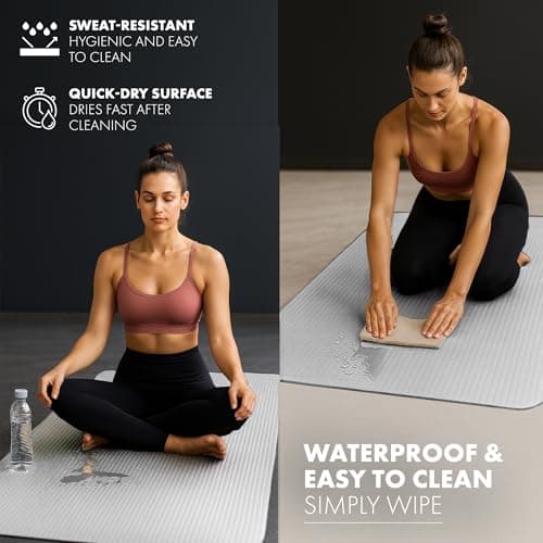 KAYMAN Yoga & Exercise Mat with Carry Strap, Large Non-Slip Comfortable Training & Workout Floor Mats for Home or Outdoor, Gym, Pilates, Gymnastics, HiiT, Stretching & Meditation (Grey) — view 6