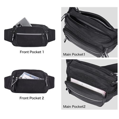 Bum Bag Waist Fanny Pack for Men Women Ladies Large Waist Bag with 6 Pockets for Dog Walking Running Hiking Camping Cycling — view 2