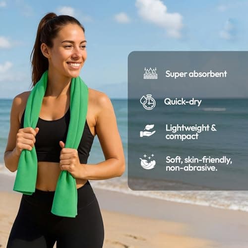 azark Microfibre Towel – Quick Dry, Lightweight & Super Absorbent – Gym, Travel, Yoga, Camping & Beach – Soft & Durable – Multiple Sizes (Mint Green, Large) — view 4