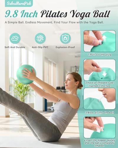 Pilates Ring Set, Home Pilates Kit for Women Pilates Equipment Ring and Ball Set Magic Circle Hoop with 5 Resistance Bands Compact Toning Fitness Essentials Starter Set Accessories (Teal) — view 6