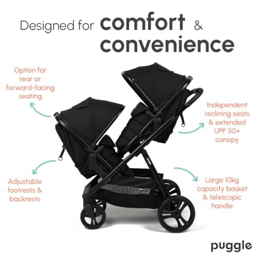 Puggle Memphis Double Pram & Travel System (Midnight Black) — view 4