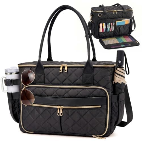 XIAPI Laptop Tote Bag for Women 15.6 inch, Quilted Work Bag, Black
