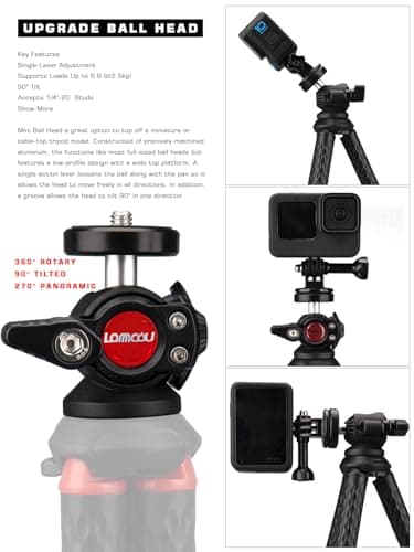 Lammcou Tripod for Smartphone, Octopus Flexible Phone Tripod Small Mini Gorrila Pod with 360°Rotary Tilt Ballhead & XL Vertical and Horizontal Phone Tripod Mount for Camera Actioncam Video Recording — view 4