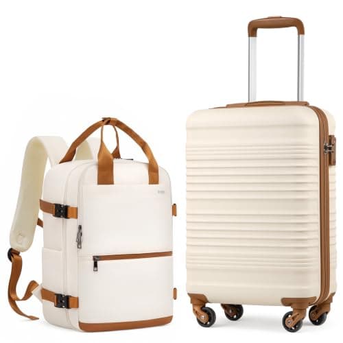 COOLIFE 55×35×20 Cabin Suitcase + 40x30x20cm Ryanair Cabin Bag EasyJet Set
