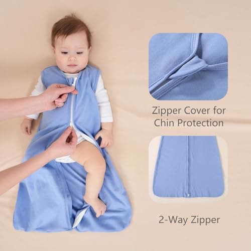 FIEMOL Baby Sleeping Bag 0-6 Months 0.5 Tog Baby Wearable Blankets Cotton, 3 Pack Summer Breathable Sleep Sack for Newborn Infant 58-66cm Apricot — view 3