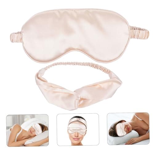 BIUDECO Silk Eye Mask Set with Blindfold, Hairband and Bag, Relieving Stress and Relaxing Muscles, for Travel and Sleep, Beige 3pcs Kit and Dry Eyes — view 4