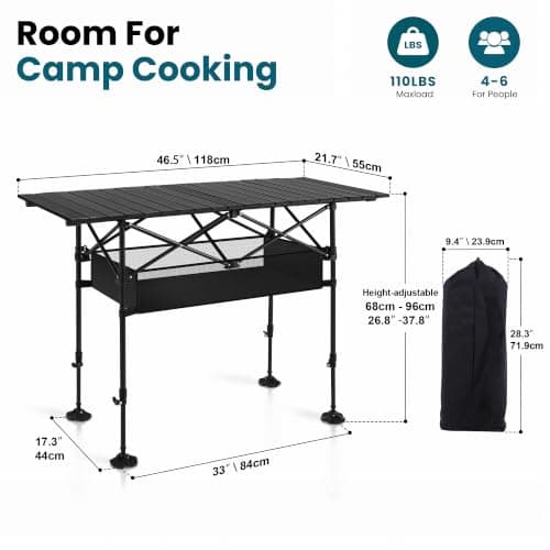LET'S CAMP Folding Camping Table, Aluminium Roll up Picnic Table Black — view 2