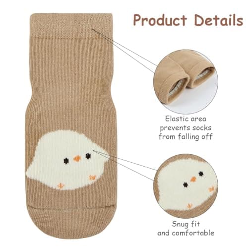 Vicloon 5 Pairs Baby Socks for Boys Girls, Baby Socks with Grips, Babys Non Slip Sock, Toddler Anti Slip Cotton Sock, Medium Tube Toddler Socke Suitable Kids Aged 1-3 Years — view 5