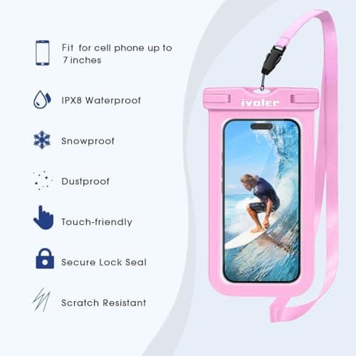 ivoler [2 Pack Waterproof Phone Case & Pouch Set, IPX8 Dry Bag with Waist Strap for Beach, Swimming, Kayaking, Fits iPhone 17 16 15 Pro Max, Samsung S26 S25 Ultra, Up to 7.0" - Light Pink — view 3