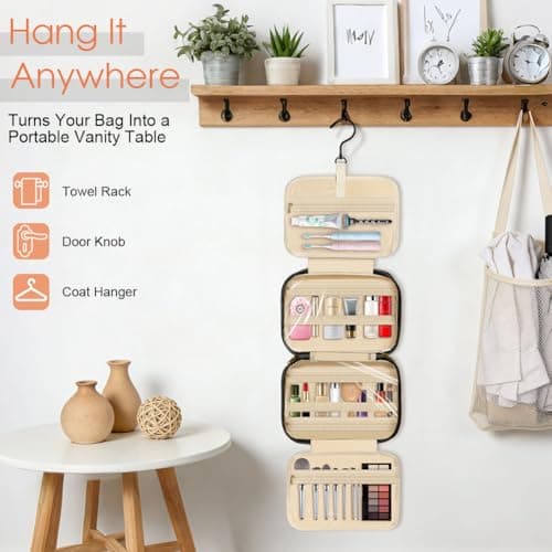 OSDUE Hanging Toiletry Bag, Large Capacity Wash Bag for Women, Waterproof Travel Toiletry Bags with Hanging Hook Makeup Cosmetic Bags for Travel Size Accessories (B-Black) — view 6