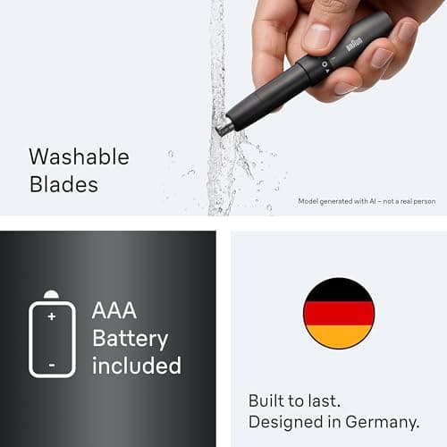 Braun Ear & Nose Trimmer, Pocket Size, Dual Blades, SkinGentle Technology, Washable Blades, Compact & Easy On The Go, AAA Battery Included, EN21, Grey — view 6