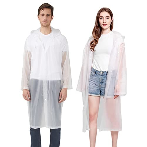 Cosowe Rain Poncho Raincoats for Adults, 2 Pack Reusable Emergency Rain Coat Jacket with Hood, Rain Cover Poncho for Men Women, White
