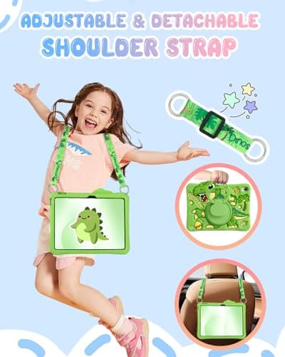 Kokaade for iPad 10th Generation/A16 Case - Soft Silicone with Shoulder Strap & Rotating Stand Cute Cartoon Dinosaur for Boys Girls Teens for iPad 11th Generation 11 Inch 2025 — view 5