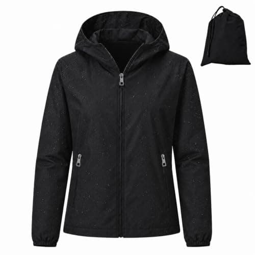 GDOKKNY Women Waterproof Rain Jacket, Lightweight Packable Hooded Raincoat with Storage Pouch, Windproof Rain Coat for Cycling Hiking Commuting Travel