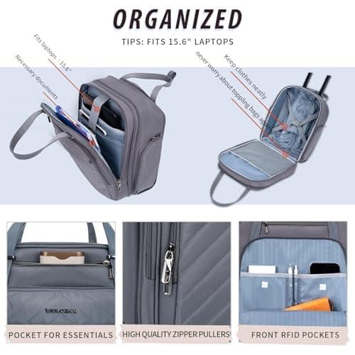 VANKEAN Rollable Laptop Bag Underseat Travel Backpack with Wheels 16” Grey — view 4