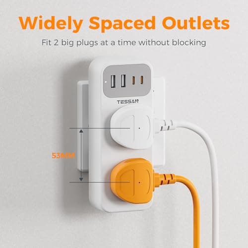 TESSAN Double Plug Adapter UK with 2 USB C, Multi Plug Extension Socket — view 4