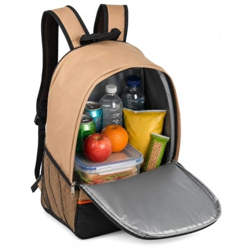 URBNLIVING 20L Insulated Cooler Backpack, Leak-Proof Thermal Foil Lining, Durable Polyester Construction, Hands-Free Food & Drink Storage for Camping, Picnics & Travel - Brown