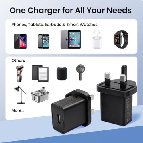 UKCA Certified USB Portable Charger, 4 Pack 5V 1A Phone Charger, USB Wall Plug for Tablets, Bluetooth Speakers, Smart Watches, MP3 Players, Headphones, etc (Black) — view 5