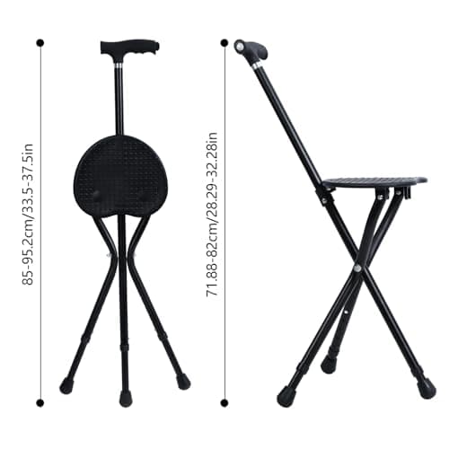 Walking Stick with Seat & Light, Folding Canes Adjustable Height for Seniors, Alloy Crutch Chair with Magnetic Therapy Stone Heavy Duty Walking Cane with Folding Seat 200Kg — view 2