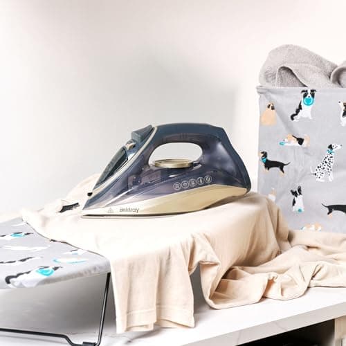 Beldray COMBO-9210 Iron & Ironing Board Set – Titanium 2-in-1 Cordless Steam Iron, Ceramic Soleplate, 140g/min Steam Shot, 230ml, Small Tabletop Ironing Table, Lightweight, 73 x 31 cm, Dog Print Cover — view 3