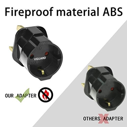 VGUARD European to UK Plug Adapter 2 Pack BS8546 Certified Travel Adapter 2-Pin to 3-Pin, EU Schuko to UK Plug with 13A Fuse for Europe French Spanish German Turkish to UK Socket - Black — view 4