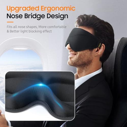 Sleep Mask, Premium Eye Mask for Sleeping, Total Blackout, Super Soft Comfort, Adjustable Fit, Upgraded 3D Ergonomic Designed Sleeping Mask for Home, Office, Travel, Meditation, Yoga, Black — view 5